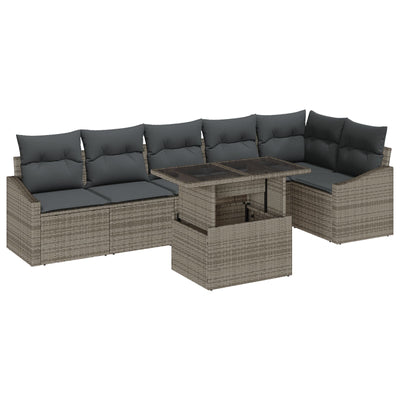 7 Piece Garden Sofa Set with Cushions Grey Poly Rattan