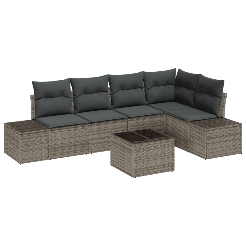 5 Piece Garden Sofa Set with Cushions Black Poly Rattan