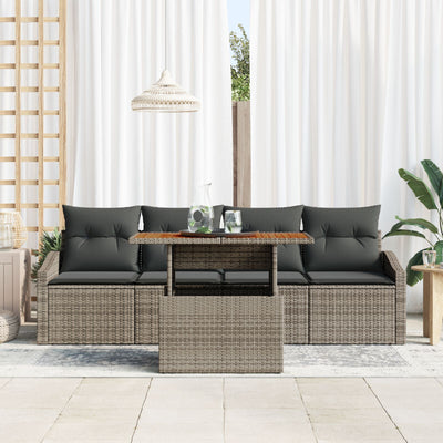 5 Piece Garden Sofa Set with Cushions Grey Poly Rattan