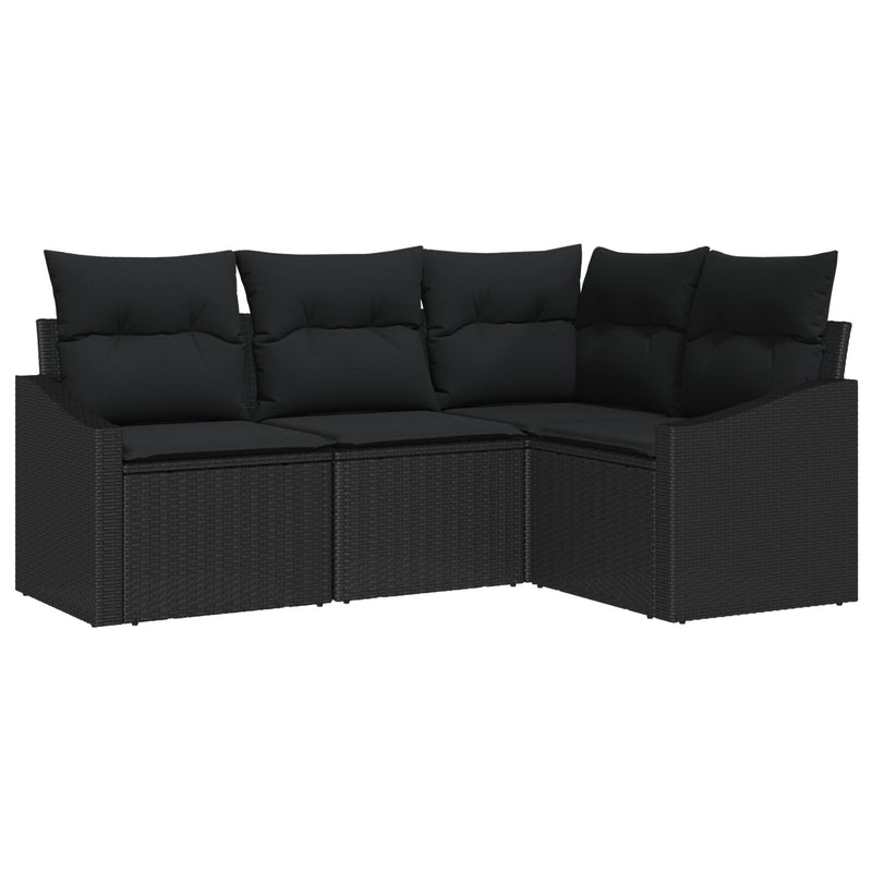 Garden Sofa Set 4-Seater Black Rattan, Fabric Outdoor Sofa