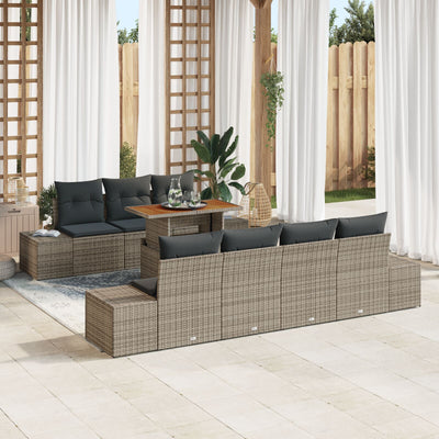 8 Piece Garden Sofa Set with Cushions Grey Poly Rattan