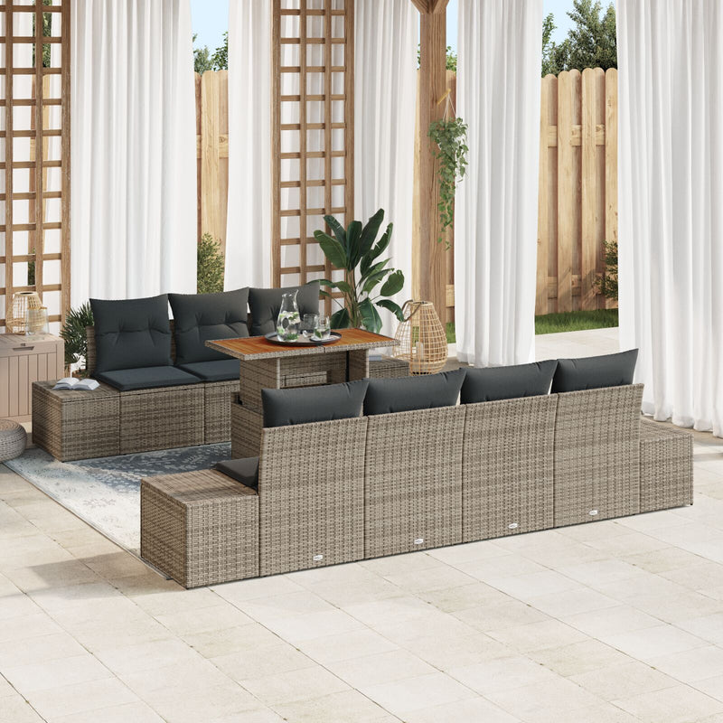 8 Piece Garden Sofa Set with Cushions Grey Poly Rattan