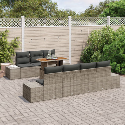 8 Piece Garden Sofa Set with Cushions Grey Poly Rattan