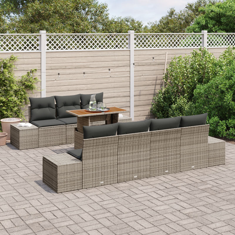 8 Piece Garden Sofa Set with Cushions Grey Poly Rattan