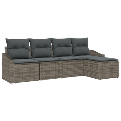 5 Piece Garden Sofa Set with Cushions Grey Poly Rattan