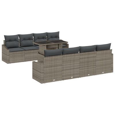7 Piece Garden Sofa Set with Cushions Grey Poly Rattan