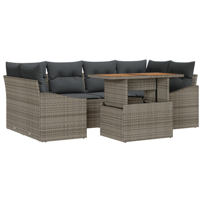 7 Piece Garden Sofa Set with Cushions Grey Poly Rattan