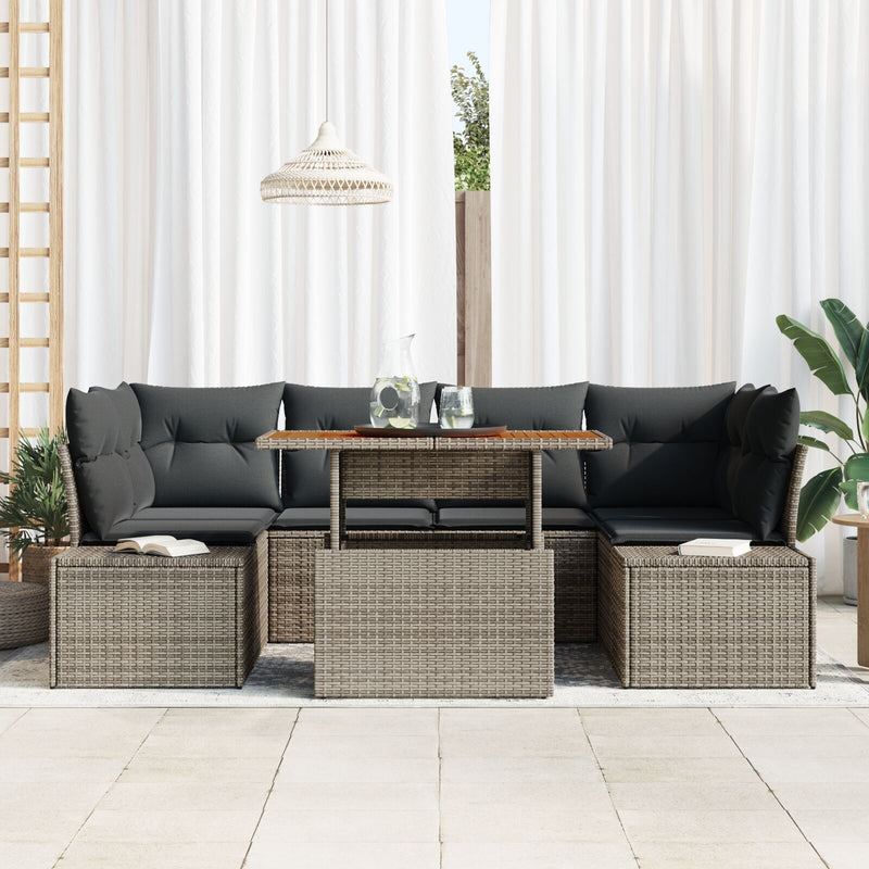 7 Piece Garden Sofa Set with Cushions Grey Poly Rattan