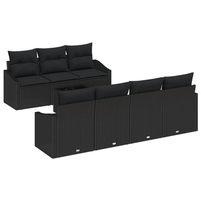 8 Piece Garden Sofa Set with Cushions Black Poly Rattan