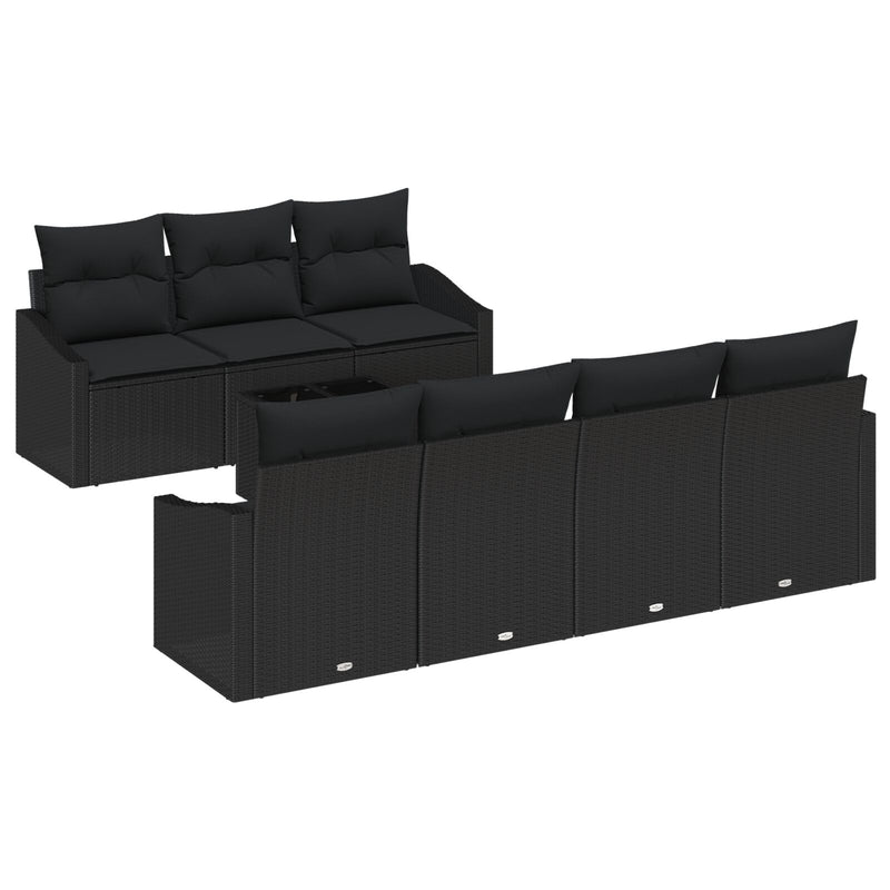 8 Piece Garden Sofa Set with Cushions Black Poly Rattan