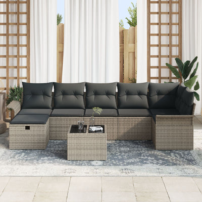 8 Piece Garden Sofa Set with Cushions Grey Poly Rattan