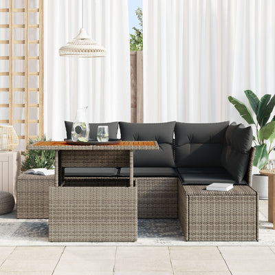 5 Piece Garden Sofa Set with Cushions Grey Poly Rattan