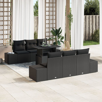 7 Piece Garden Sofa Set with Cushions Black Poly Rattan