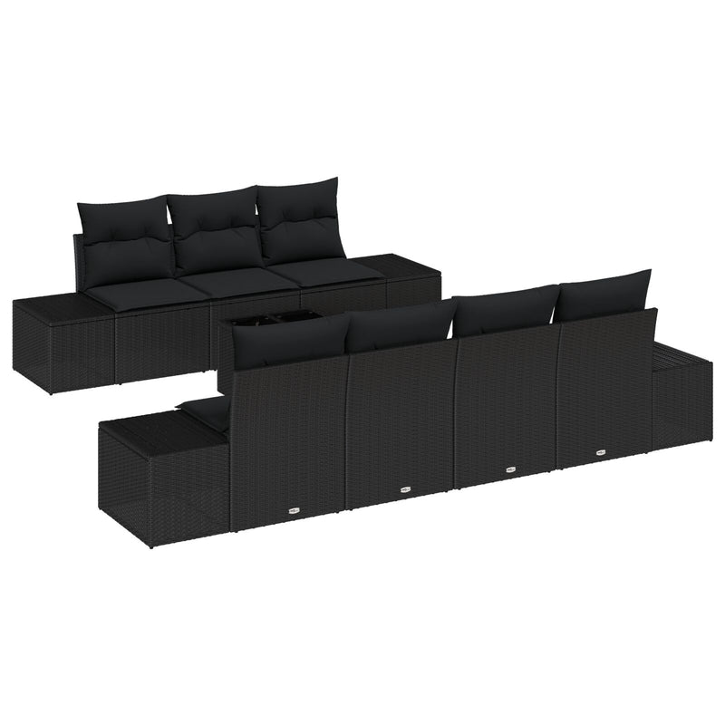 8 Piece Garden Sofa Set with Cushions Black Poly Rattan