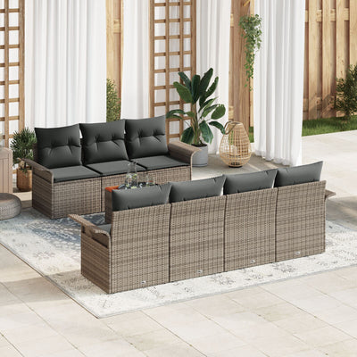 8 Piece Garden Sofa Set with Cushions Grey Poly Rattan Acacia