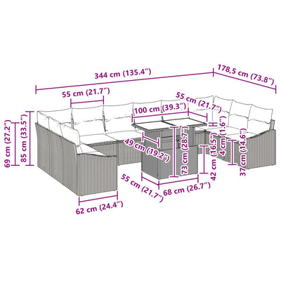11 Piece Garden Sofa Set with Cushions Black Poly Rattan