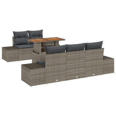 6 Piece Garden Sofa Set with Cushions Grey Poly Rattan