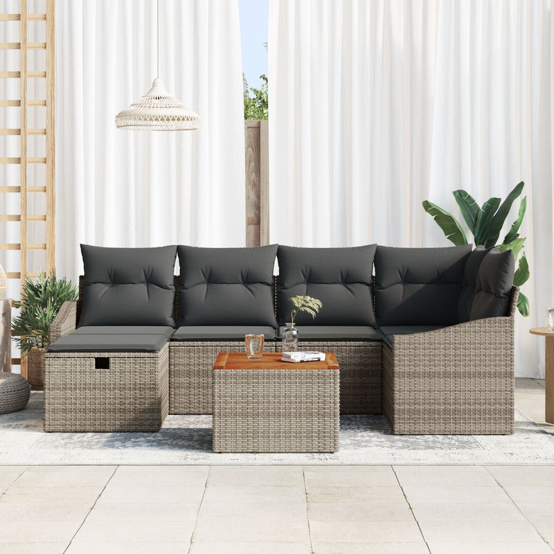 7 Piece Garden Sofa Set with Cushions Grey Poly Rattan