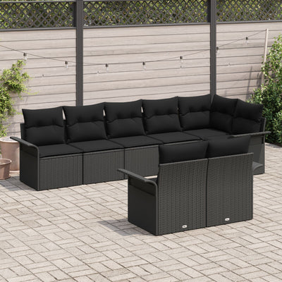 8 Piece Garden Sofa Set with Cushions Black Poly Rattan