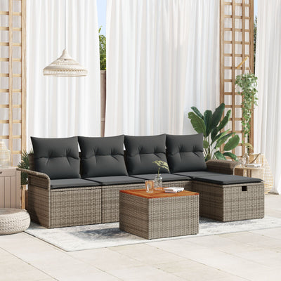6 Piece Garden Sofa Set with Cushions Grey Poly Rattan