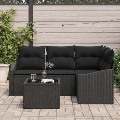 5 Piece Garden Sofa Set with Cushions Beige Poly Rattan