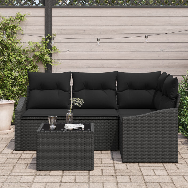 5 Piece Garden Sofa Set with Cushions Beige Poly Rattan