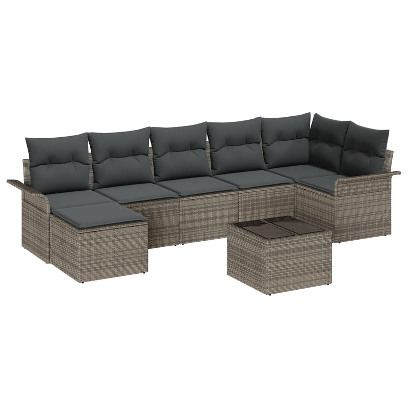 7 Piece Garden Sofa Set with Cushions Black Poly Rattan