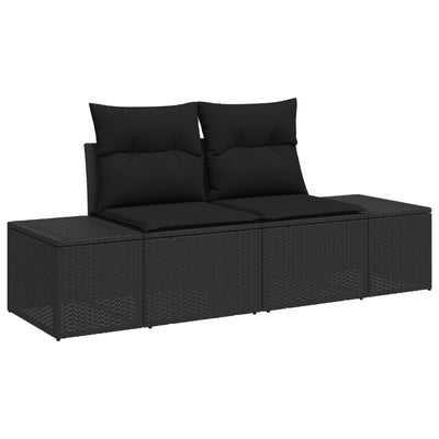 7 Piece Garden Sofa Set with Cushions Black Poly Rattan Acacia