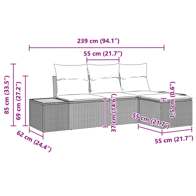 4 Piece Garden Sofa Set with Cushions Black Poly Rattan Acacia