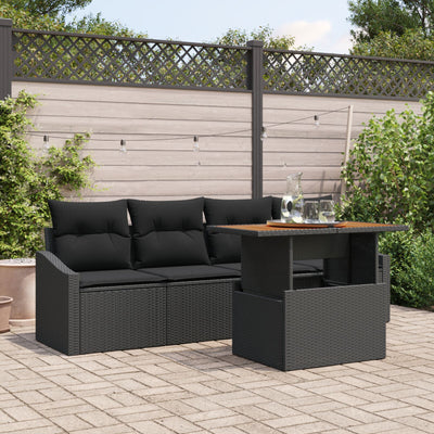 Garden Sofa Set Set of 5 Black Rattan, Polyester Outdoor Table