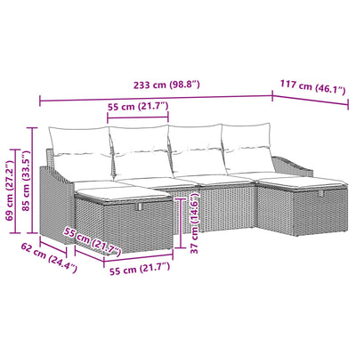 6 Piece Garden Sofa Set with Cushions Black Poly Rattan