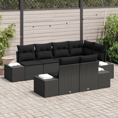 7 Piece Garden Sofa Set with Cushions Black Poly Rattan