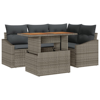 5 Piece Garden Sofa Set with Cushions Grey Poly Rattan