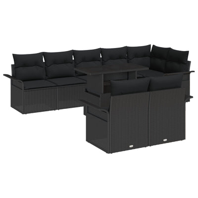 9 Piece Garden Sofa Set with Cushions Black Poly Rattan