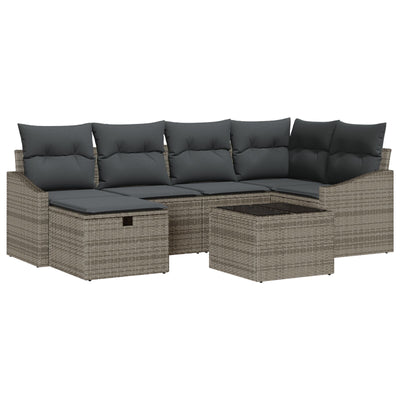 7 Piece Garden Sofa Set with Cushions Grey Poly Rattan