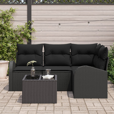5 Piece Garden Sofa Set with Cushions Beige Poly Rattan