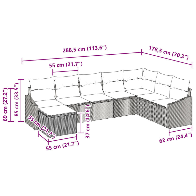 8 Piece Garden Sofa Set with Cushions Black Poly Rattan
