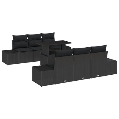 7 Piece Garden Sofa Set with Cushions Black Poly Rattan