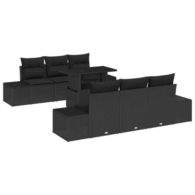 7 Piece Garden Sofa Set with Cushions Black Poly Rattan