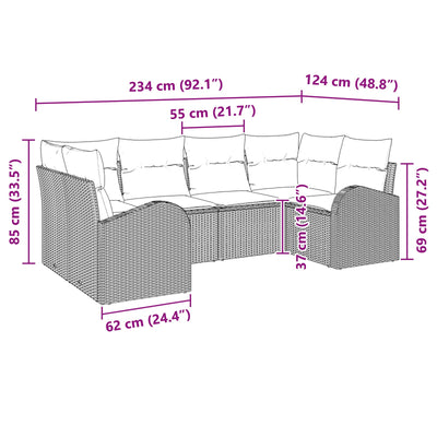 6 Piece Garden Sofa Set with Cushions Black Poly Rattan