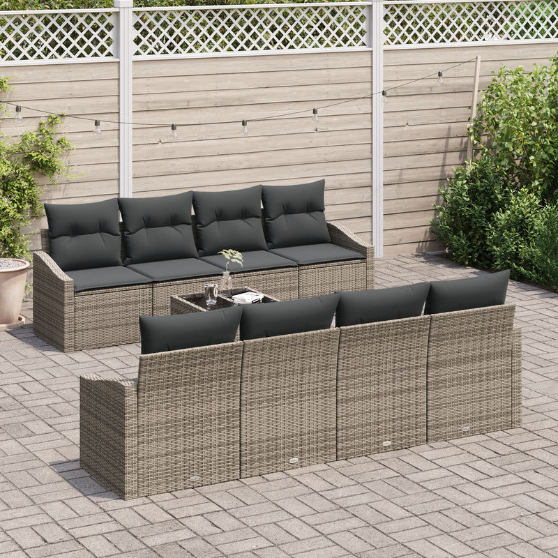 7 Piece Garden Sofa Set with Cushions Grey Poly Rattan