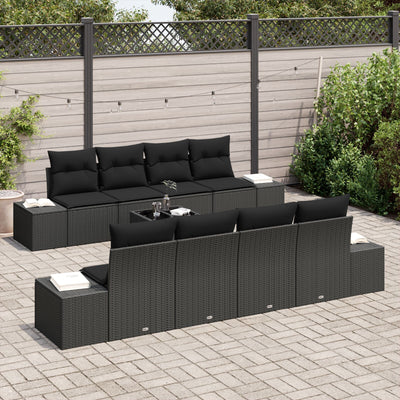 7 Piece Garden Sofa Set with Cushions Black Poly Rattan
