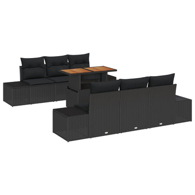 7 Piece Garden Sofa Set with Cushions Black Poly Rattan