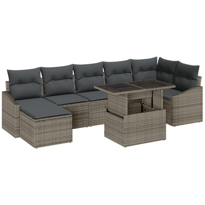 8 Piece Garden Sofa Set with Cushions Grey Poly Rattan