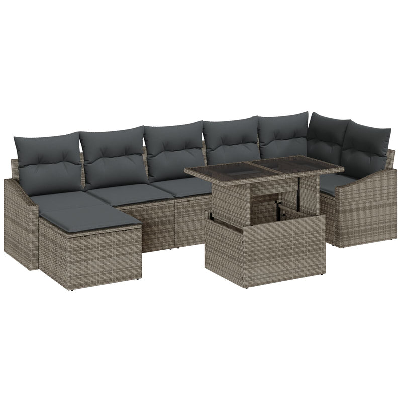 8 Piece Garden Sofa Set with Cushions Grey Poly Rattan