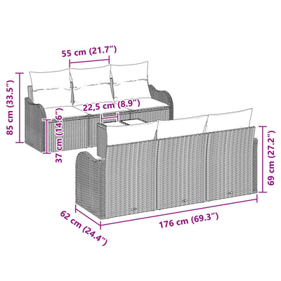 7 Piece Garden Sofa Set with Cushions Grey Poly Rattan