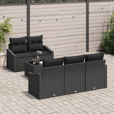 6 Piece Garden Sofa Set with Cushions Black Poly Rattan