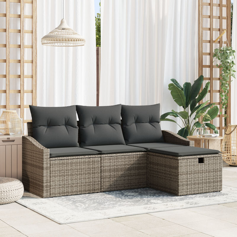 4 Piece Garden Sofa Set with Cushions Grey Poly Rattan