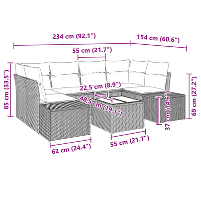 7 Piece Garden Sofa Set with Cushions Black Poly Rattan