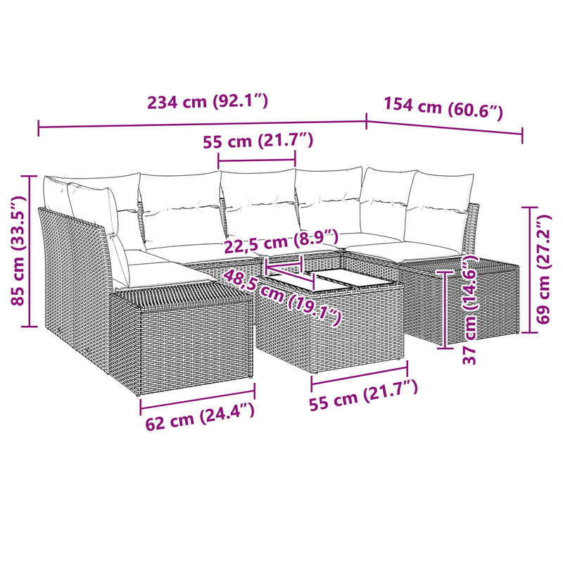 7 Piece Garden Sofa Set with Cushions Black Poly Rattan